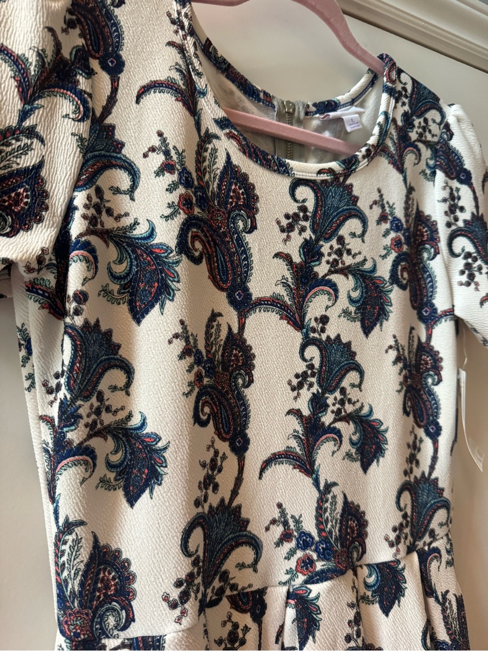 LuLaRoe Amelia Dress Blue White Dipped Ombré Paisley Fit & Flare Size Large NWT - Picture 4 of 5